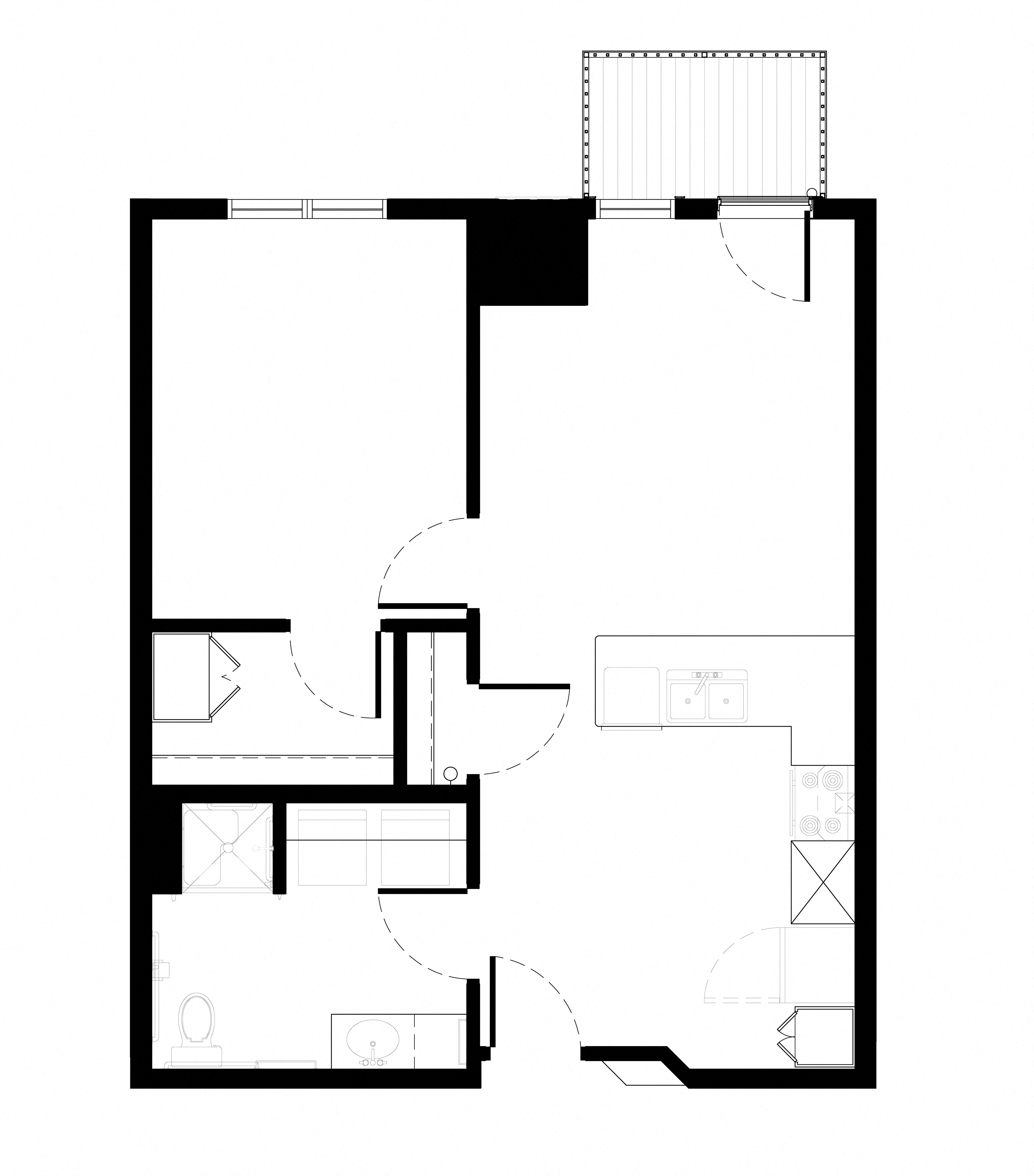 Floor plan for 1 bed, 1 bath, 690 sqft